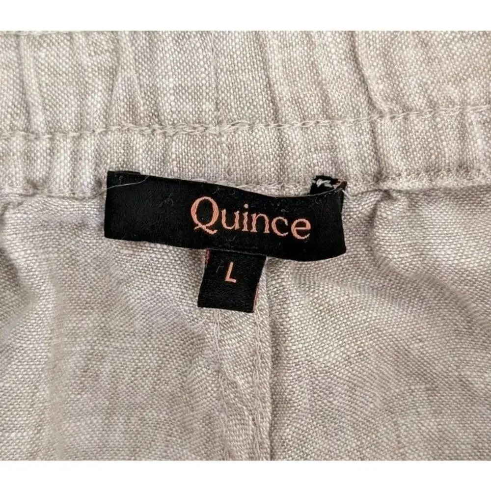 Quince 100% Linen Pants Tapered Leg Drawstring Sustainable Tan Beige Large
